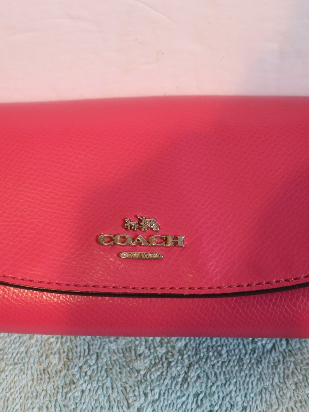Coach Pink Flap Wallet Clutch, Logo Accent, Snap Closure, Back  Pocket